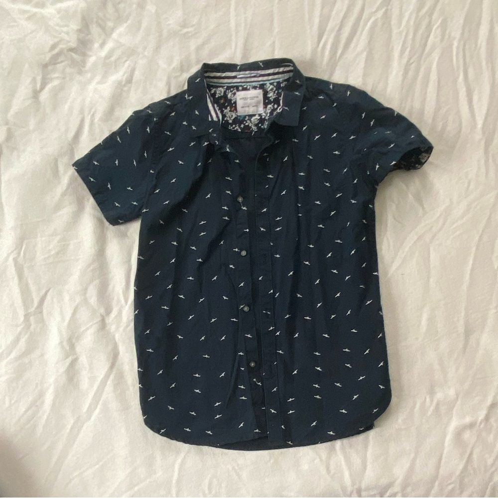 Navy Short Sleeve Button-Up Shirt
